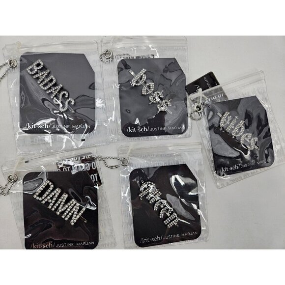 New Kitsch X Justine Marjan Rhinestone Bobby Pins QUEEN DAMN VIBES BOSS BADASS - Picture 3 of 10